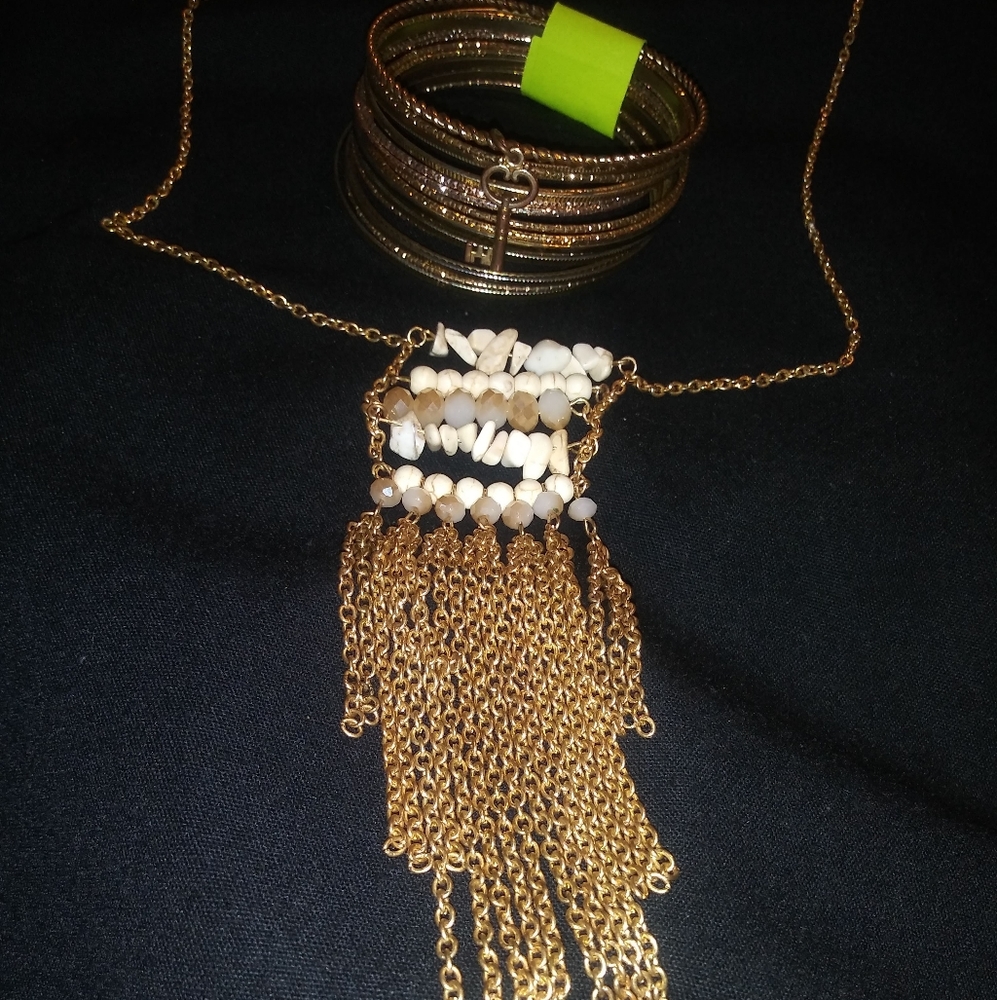 2 necklaces with plus size bangles and ring